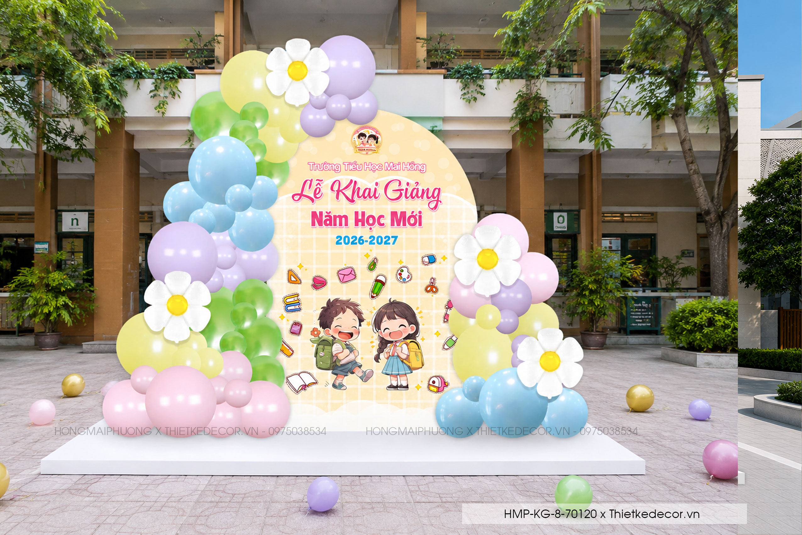 File thiết kế trang trí decor background mừng lễ khai giảng chào mừng năm học mới tone vàng chụp ảnh check in cho trường cấp 1 cấp 2, cổng chào lễ khai giảng trường quốc tế.